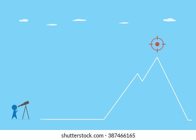businessman using telescope looking the target on mountain, vision and business concept