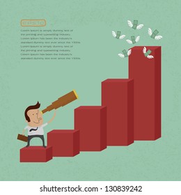 businessman using a telescope on a bar chart , eps10 vector format