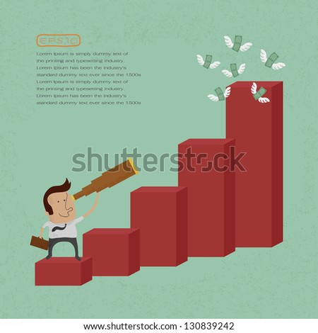 businessman using a telescope on a bar chart , eps10 vector format
