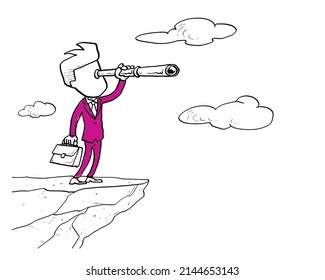 Businessman using telescope. Vision concept. Cartoon vector illustration design