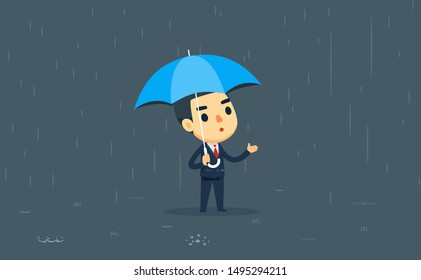 a businessman is using an umbrella. vector illustration