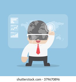 Businessman using virtual reality headset or VR glasses, VECTOR, EPS10