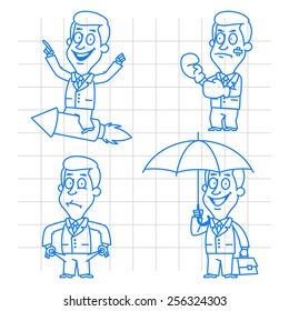 Businessman in various poses doodle