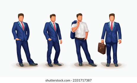 businessman various poses in set on white