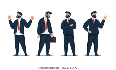 Businessman in Various Poses: Success, Stress, Confidence, and Inspiration