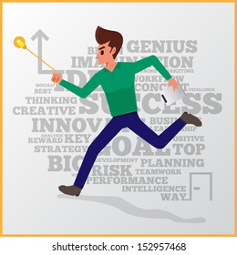 Businessman vector action of light bulb and tablet the way to success