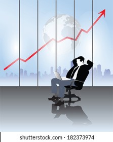 Businessman vector with arrow earth and cityscape