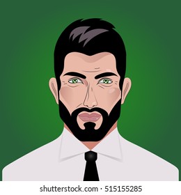 Businessman. Vector avatar, profile Manager, clerk, consultant. Handsome young brunette attractive man in white shirt with tie. 
