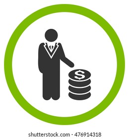 Businessman vector bicolor rounded icon. Image style is a flat icon symbol inside a circle, eco green and gray colors, white background.