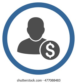 Businessman vector bicolor rounded icon. Image style is a flat icon symbol inside a circle, cobalt and gray colors, white background.