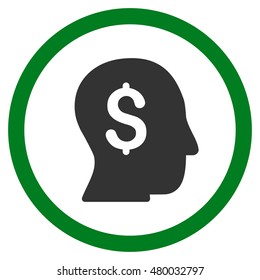 Businessman vector bicolor rounded icon. Image style is a flat icon symbol inside a circle, green and gray colors, white background.