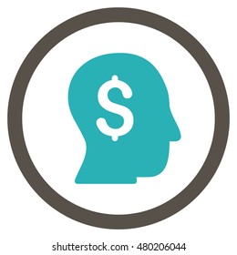 Businessman vector bicolor rounded icon. Image style is a flat icon symbol inside a circle, grey and cyan colors, white background.
