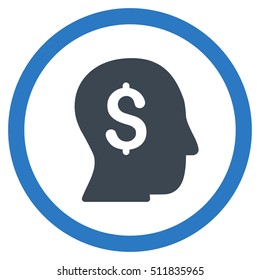 Businessman vector bicolor rounded icon. Image style is a flat icon symbol inside a circle, smooth blue colors, white background.
