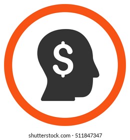 Businessman vector bicolor rounded icon. Image style is a flat icon symbol inside a circle, orange and gray colors, white background.