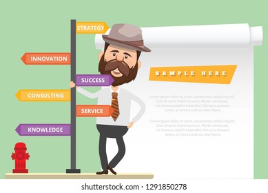 Businessman vector concept and blank paper