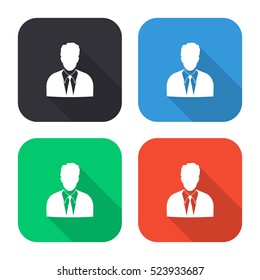 Businessman vector icon - colored illustration (gray blue green red)  with long shadow