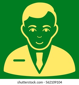 Businessman vector icon. Flat yellow symbol. Pictogram is isolated on a green background. Designed for web and software interfaces.