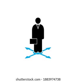 Businessman vector icon and four directional arrows