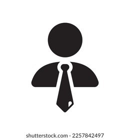 Icono vector de hombre de negocios. Diseño de señas planas. Pictograma del icono del jefe. Gestionar símbolo plano. Hombre de traje con icono de corbata.