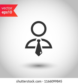 Businessman vector icon. Gentleman sign. Boss icon. Manager flat symbol. Man in suit with tie icon.