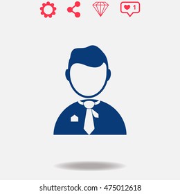 Businessman vector icon on grey background.
