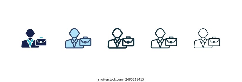 Geschäftsmann Vektorgrafik Icon Set schwarz gefüllt und umrissen Stil.