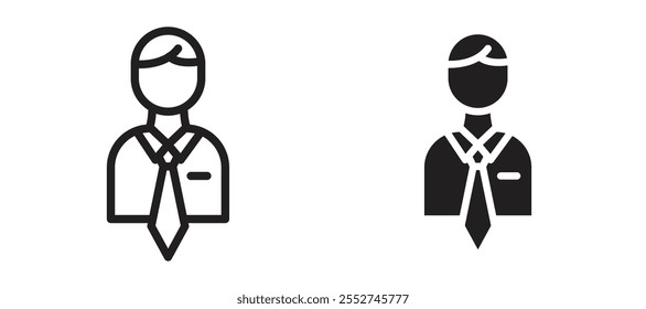 Conjunto de iconos de Vector de hombre de negocios negro relleno y estilo delineado.