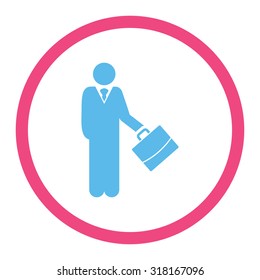 Businessman vector icon. This rounded flat symbol is drawn with pink and blue colors on a white background.
