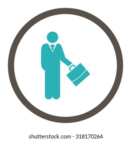 Businessman vector icon. This rounded flat symbol is drawn with grey and cyan colors on a white background.