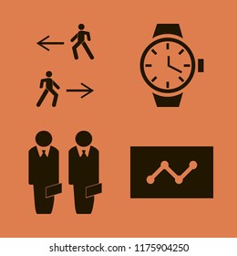 Businessman vector icons set. with businessmen, man walk, statistics and watch in set