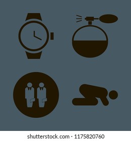 Businessman vector icons set. with cologne spray, watch, islam prayer and businessmen in set