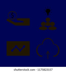 Businessman vector icons set. with money hand, upload, statistics and group idea in set