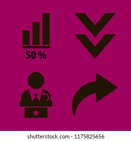 Businessman vector icons set. with right arrow, down arrow, public speaker and diagram in set