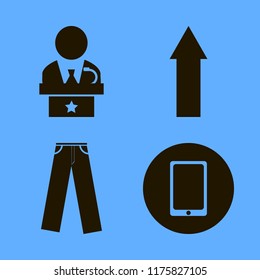 Businessman vector icons set. with trousers, public speaker, up arrow and mobile phone in set