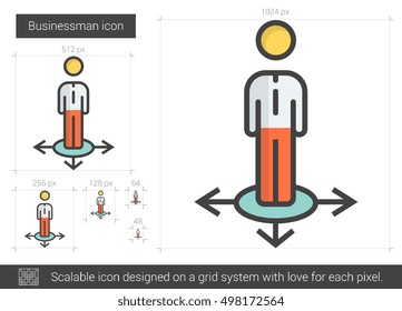 Icono de línea vectorial Businessman aislado en fondo blanco. Icono de línea de hombre de negocios para infografía, sitio web o aplicación. Icono escalable diseñado en un sistema de cuadrícula.
