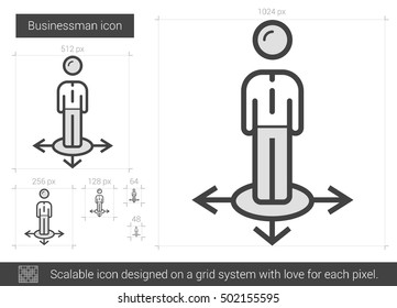 Geschäftsmann, Vektorsymbol einzeln auf weißem Hintergrund. Business-man-Line-Symbol für Infografik, Website oder App. Skalierbares Symbol, das auf einem Gittersystem entworfen wurde.