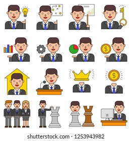 Businessman vector set 2, filled design editable outline icon