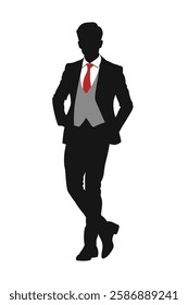 Businessman vector silhouette striking fun dance poses, Businessman vector silhouette in a success pose.