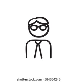 Geschäftsmann, Vektorgrafik Symbol einzeln auf Hintergrund. Handgezeichnete Visitenkarte. Geschäftsmann Sketch Symbol für Infografik, Website oder App.