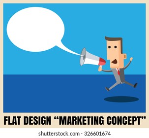 Businessman vector speaking through megaphone with speech bubble for your text or your design.promotion marketing concept