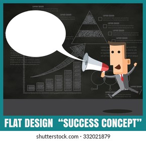 Businessman vector speaking through megaphone with speech bubble for your text or your design on chalkboard background