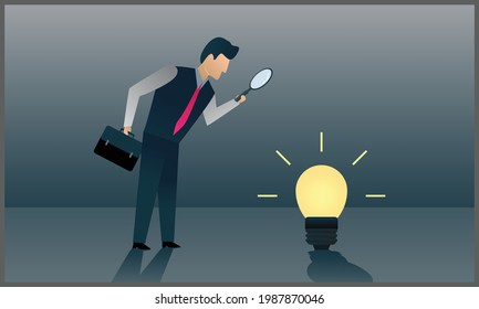 businessman verify or validate light bulb idea and make approval, analyze and choose best business idea concept,