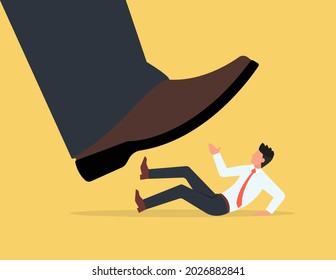 Businessman versus big foot. business work concept about hard work and pressure 