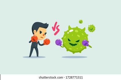 Ein Geschäftsmann gegen den Virus. Einzelbild-Vector-Illustration