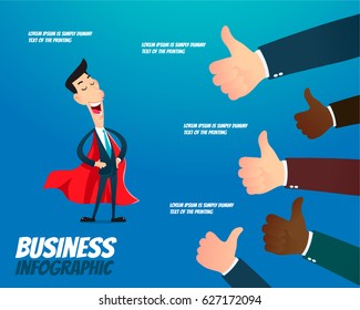 Businessman very happy with many thumbs up him. (Like concept)