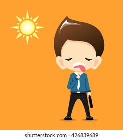Businessman very hot with the sun-Vector Illustration