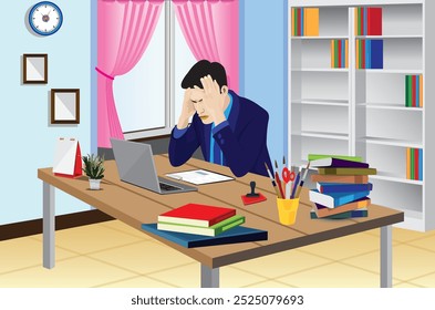 Businessman is very stressed from working in the office.vector design