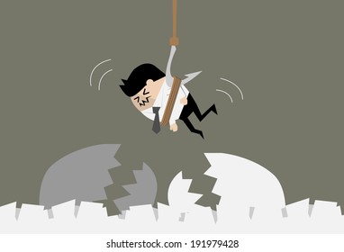 Businessman Victims on ropes controlled