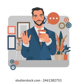 businessman video call meeting illustration