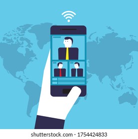 Businessman video conferencing on mobile device. Technology. Digital Innovation Technology connecting people. 